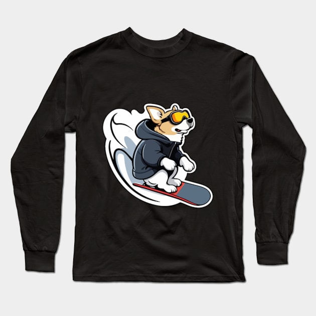 Adorable Dog Snowboarding Long Sleeve T-Shirt by IDesign23